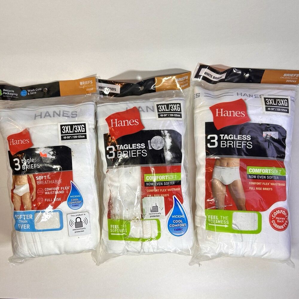3-Pack Hanes Tagless White Briefs Men's Size 3XL 48-50” Comfort Flex Waist NEW